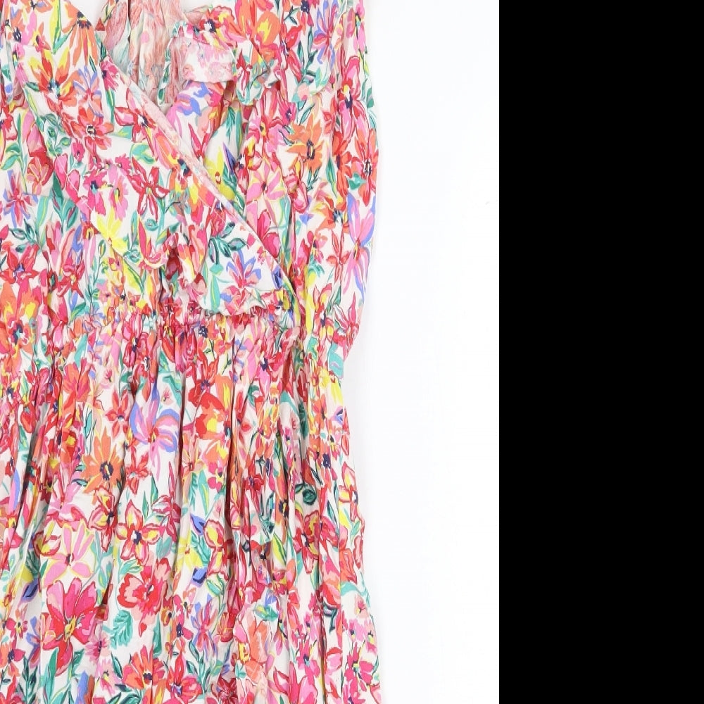 Accessorize Womens Multicoloured Floral Viscose Fit & Flare Size XS V-Neck Tie