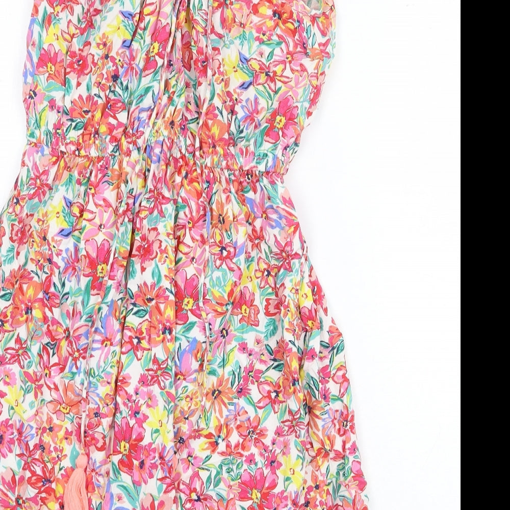 Accessorize Womens Multicoloured Floral Viscose Fit & Flare Size XS V-Neck Tie