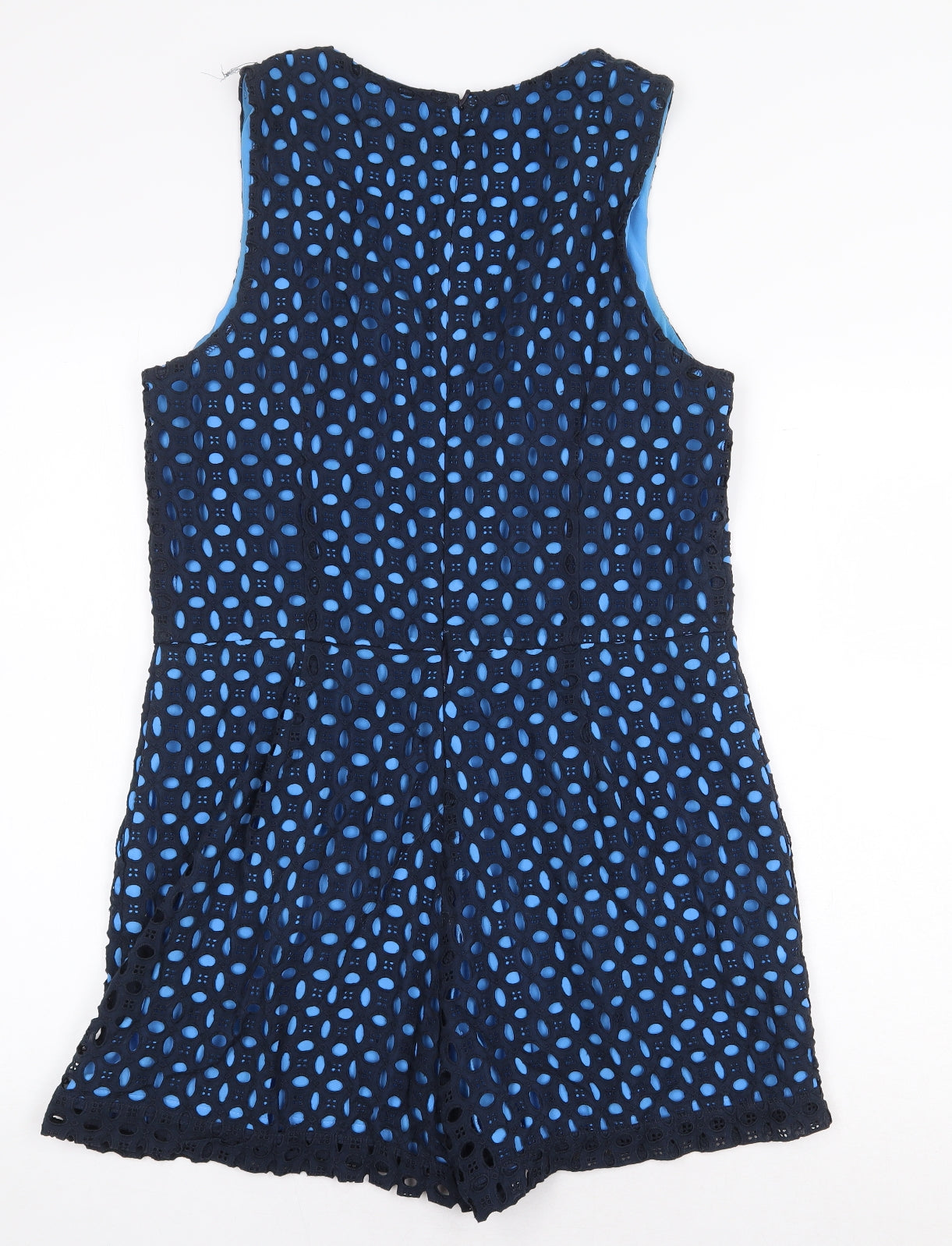 NEXT Womens Blue Geometric Cotton Playsuit One-Piece Size 14 Zip