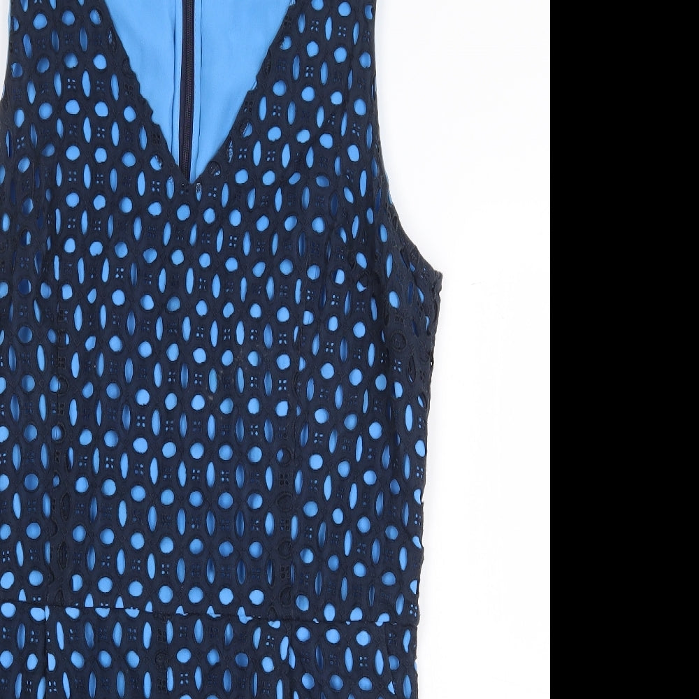 NEXT Womens Blue Geometric Cotton Playsuit One-Piece Size 14 Zip