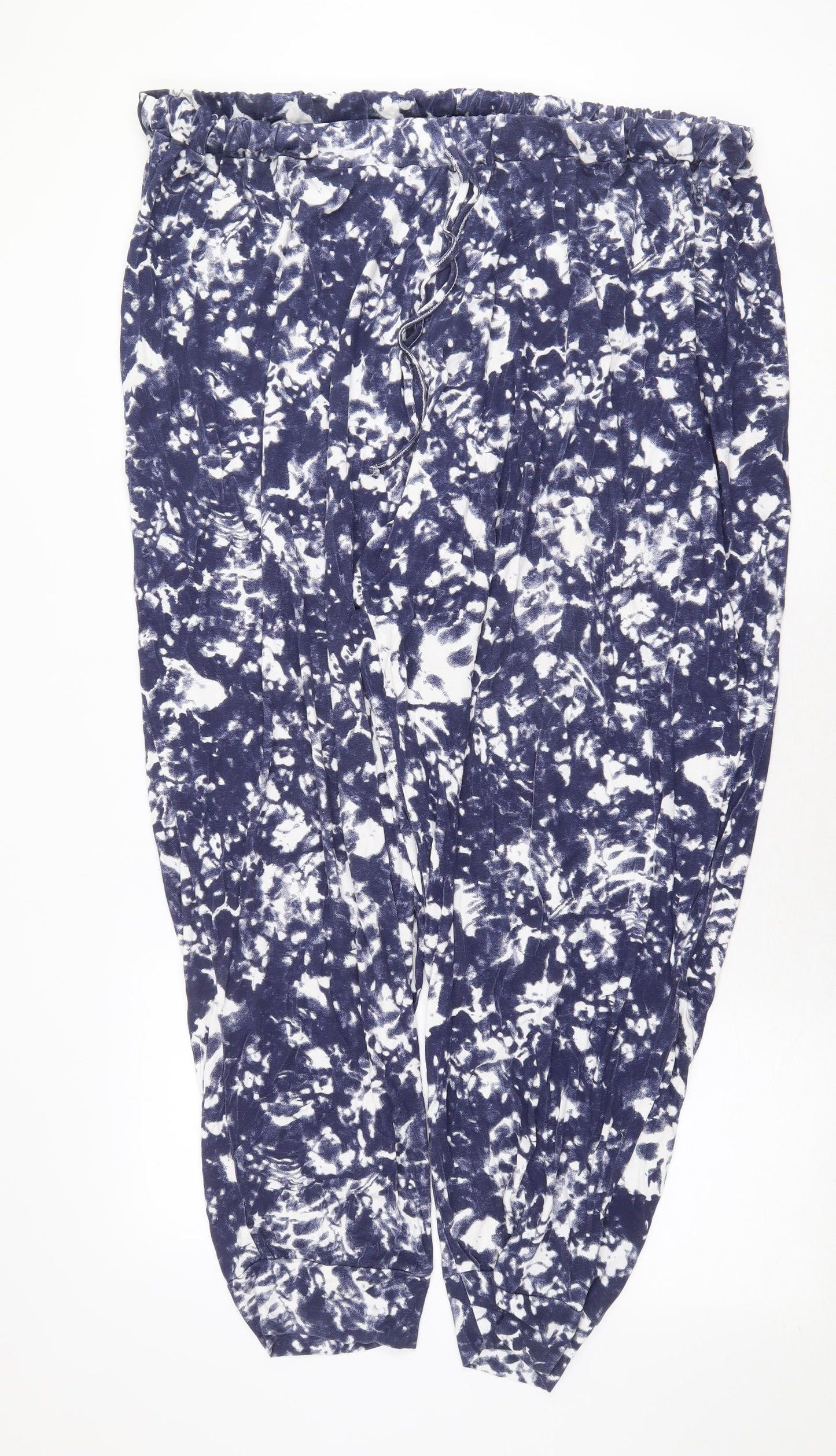 Evans Womens Blue Geometric Viscose Trousers Size 30 Regular Tie