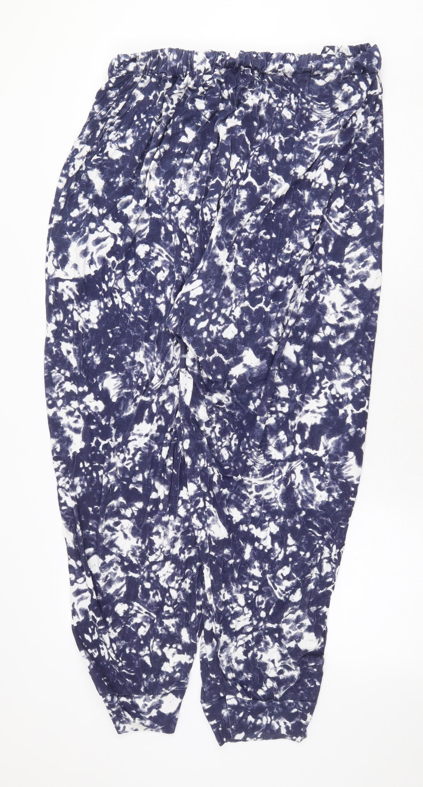Evans Womens Blue Geometric Viscose Trousers Size 30 Regular Tie