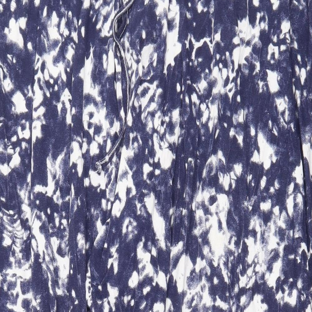 Evans Womens Blue Geometric Viscose Trousers Size 30 Regular Tie