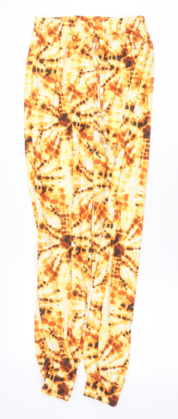 Boohoo Womens Yellow Geometric Polyester Trousers Size 10 Regular Tie