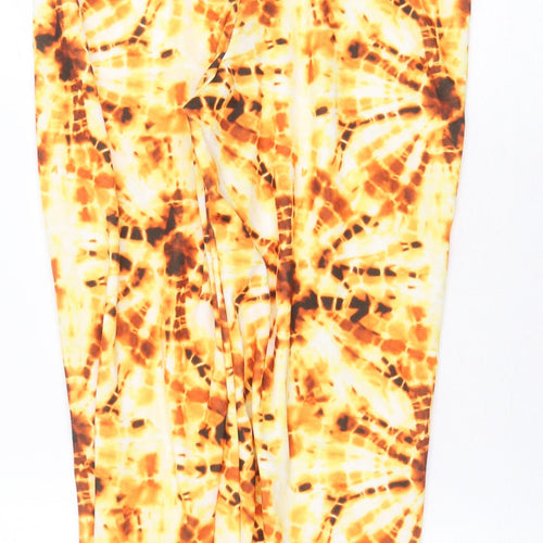 Boohoo Womens Yellow Geometric Polyester Trousers Size 10 Regular Tie