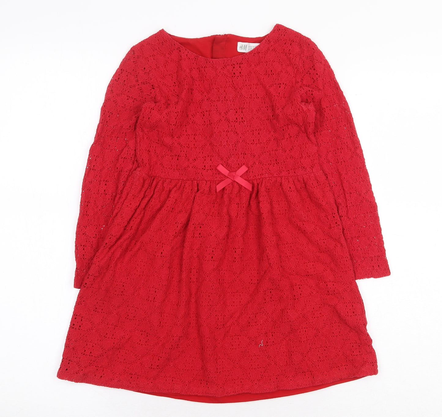 H&M Girls Red Polyester A-Line Size 7-8 Years Round Neck Zip