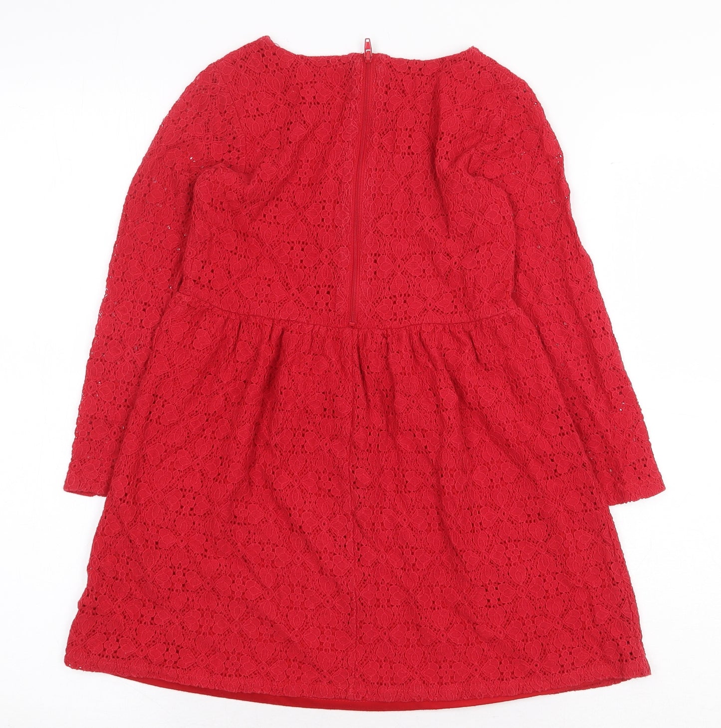 H&M Girls Red Polyester A-Line Size 7-8 Years Round Neck Zip