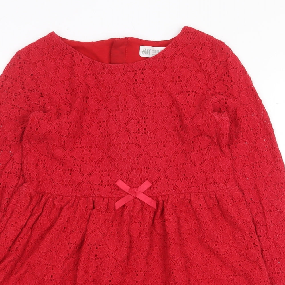 H&M Girls Red Polyester A-Line Size 7-8 Years Round Neck Zip