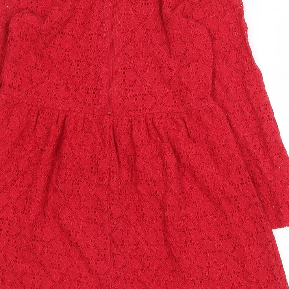 H&M Girls Red Polyester A-Line Size 7-8 Years Round Neck Zip