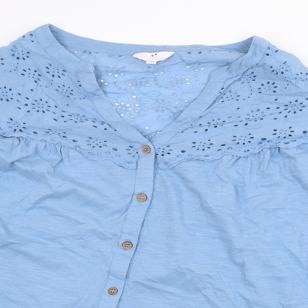 Julipa Womens Blue 100% Cotton Basic Button-Up Size 30 V-Neck