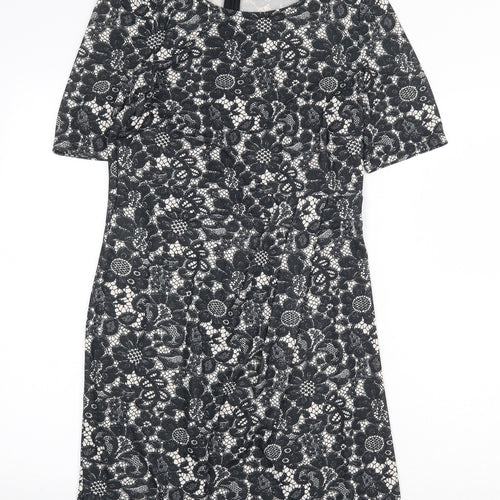 Billie & Blossom Womens Black Floral Polyester A-Line Size 12 Boat Neck Zip