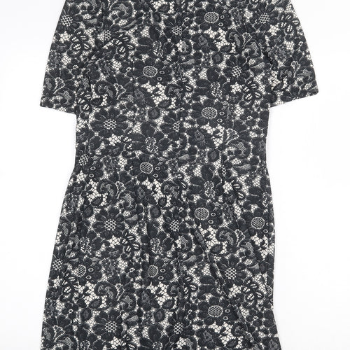 Billie & Blossom Womens Black Floral Polyester A-Line Size 12 Boat Neck Zip