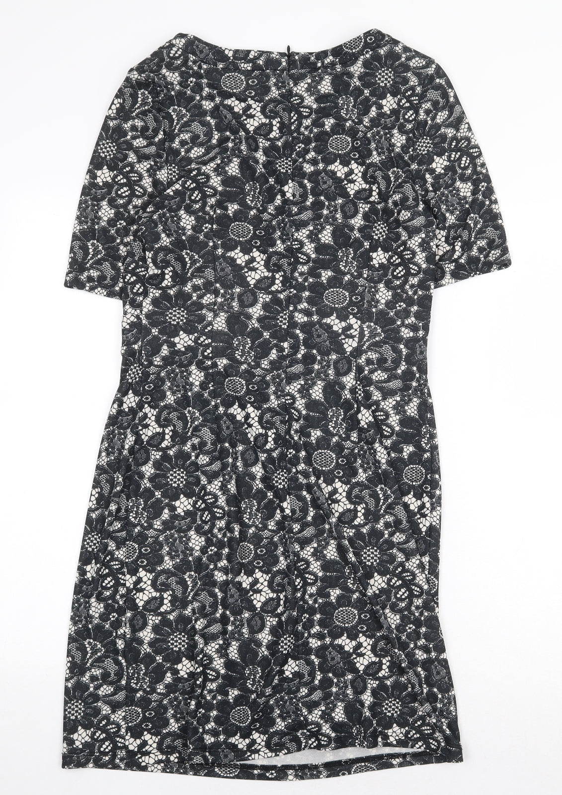 Billie & Blossom Womens Black Floral Polyester A-Line Size 12 Boat Neck Zip