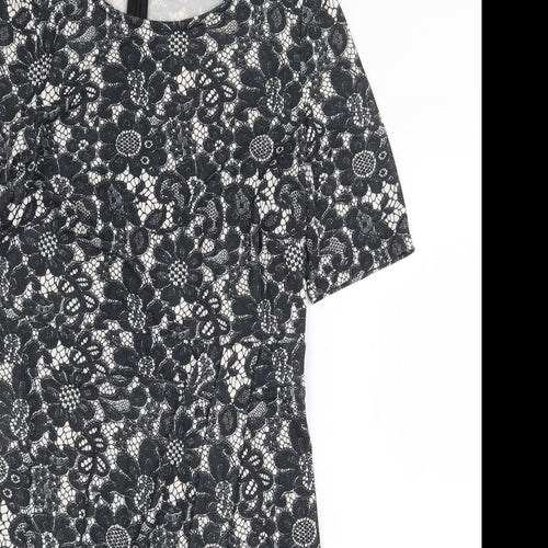 Billie & Blossom Womens Black Floral Polyester A-Line Size 12 Boat Neck Zip