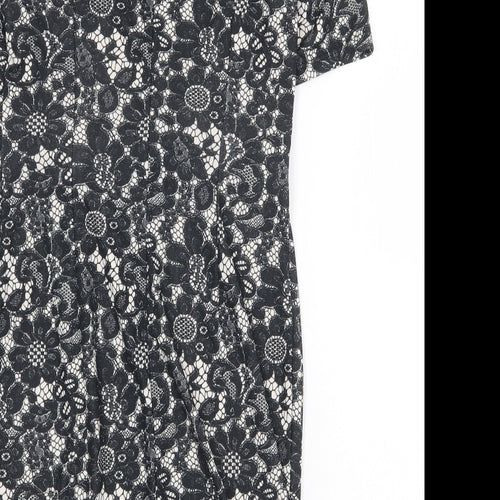 Billie & Blossom Womens Black Floral Polyester A-Line Size 12 Boat Neck Zip