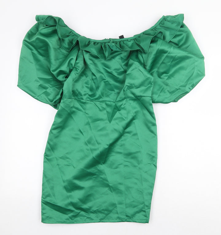 New Look Womens Green Polyester Pencil Dress Size 8 Off the Shoulder Zip