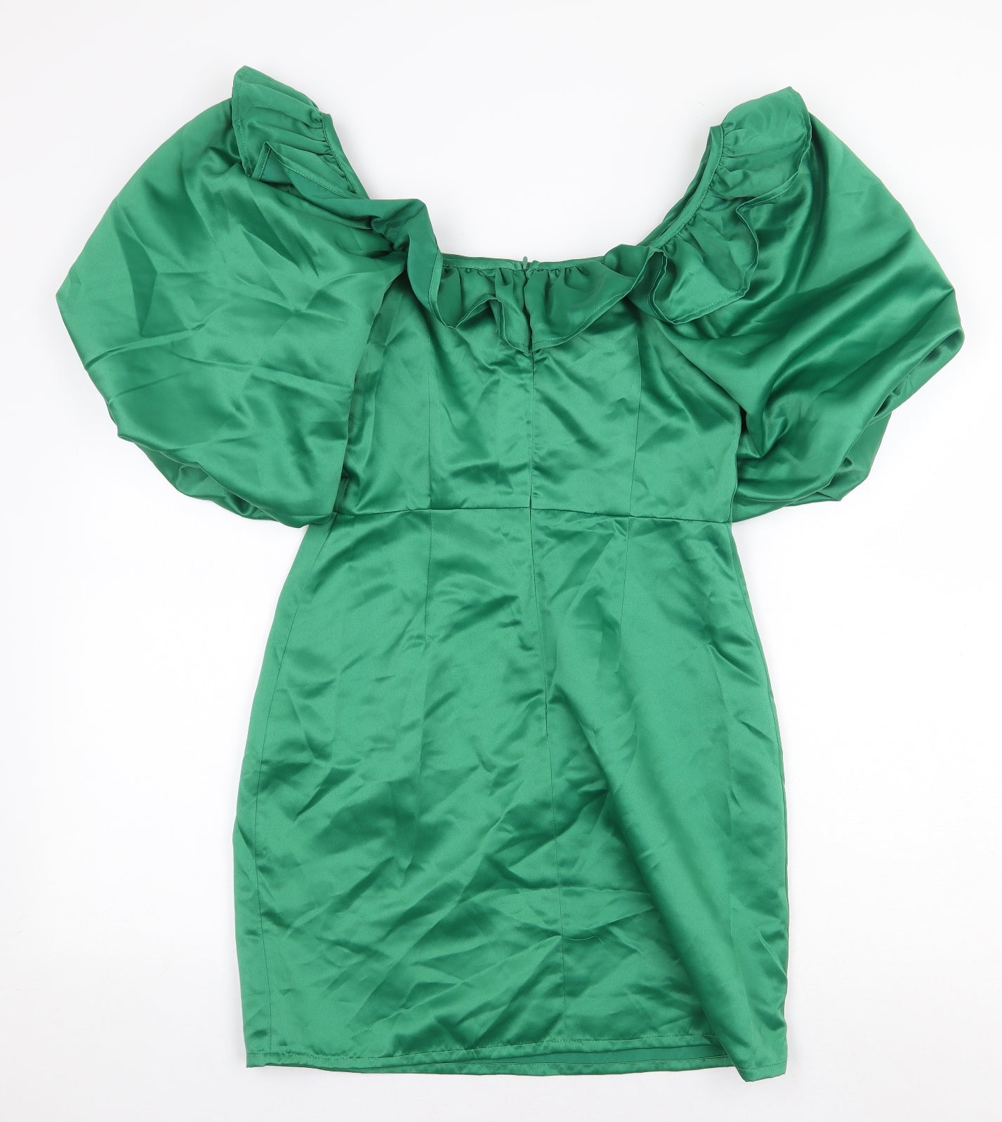 New Look Womens Green Polyester Pencil Dress Size 8 Off the Shoulder Zip
