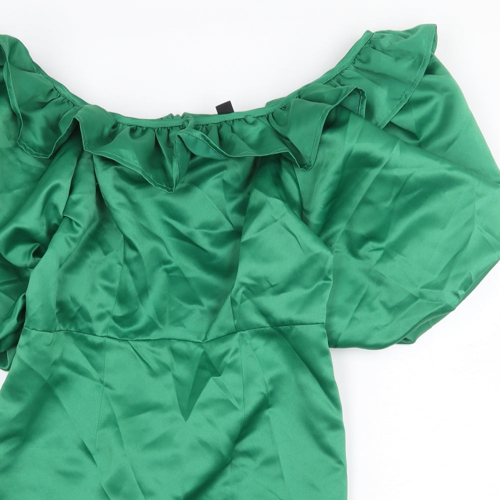 New Look Womens Green Polyester Pencil Dress Size 8 Off the Shoulder Zip
