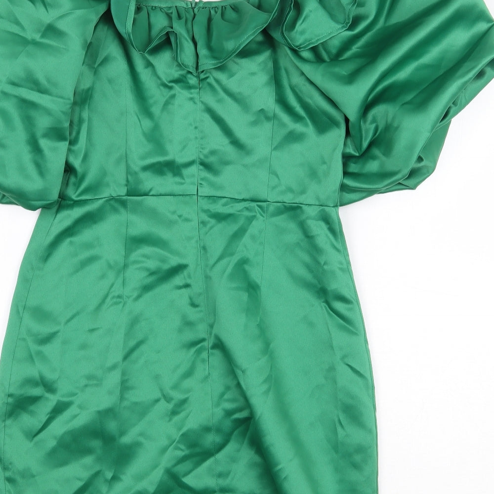 New Look Womens Green Polyester Pencil Dress Size 8 Off the Shoulder Zip