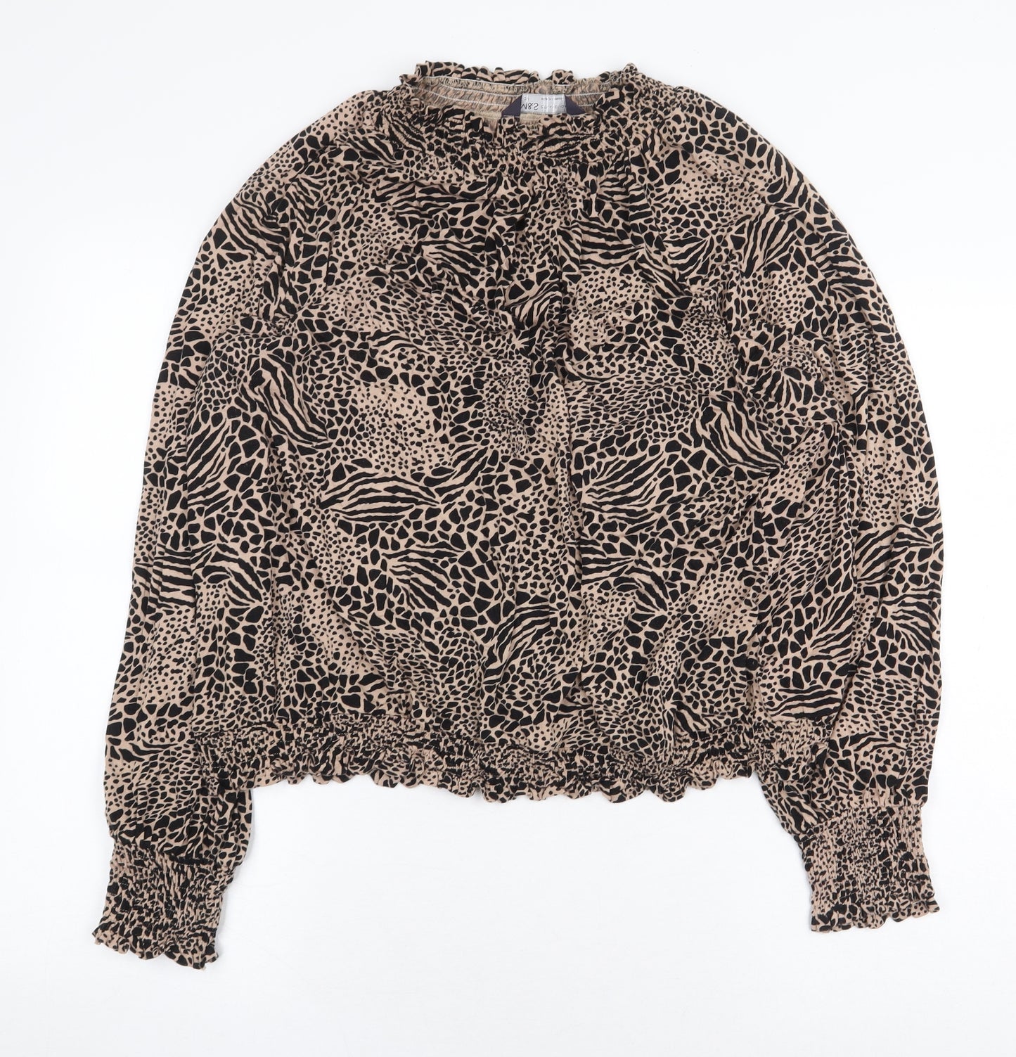 Marks and Spencer Womens Beige Animal Print Viscose Basic Blouse Size 22 Round Neck