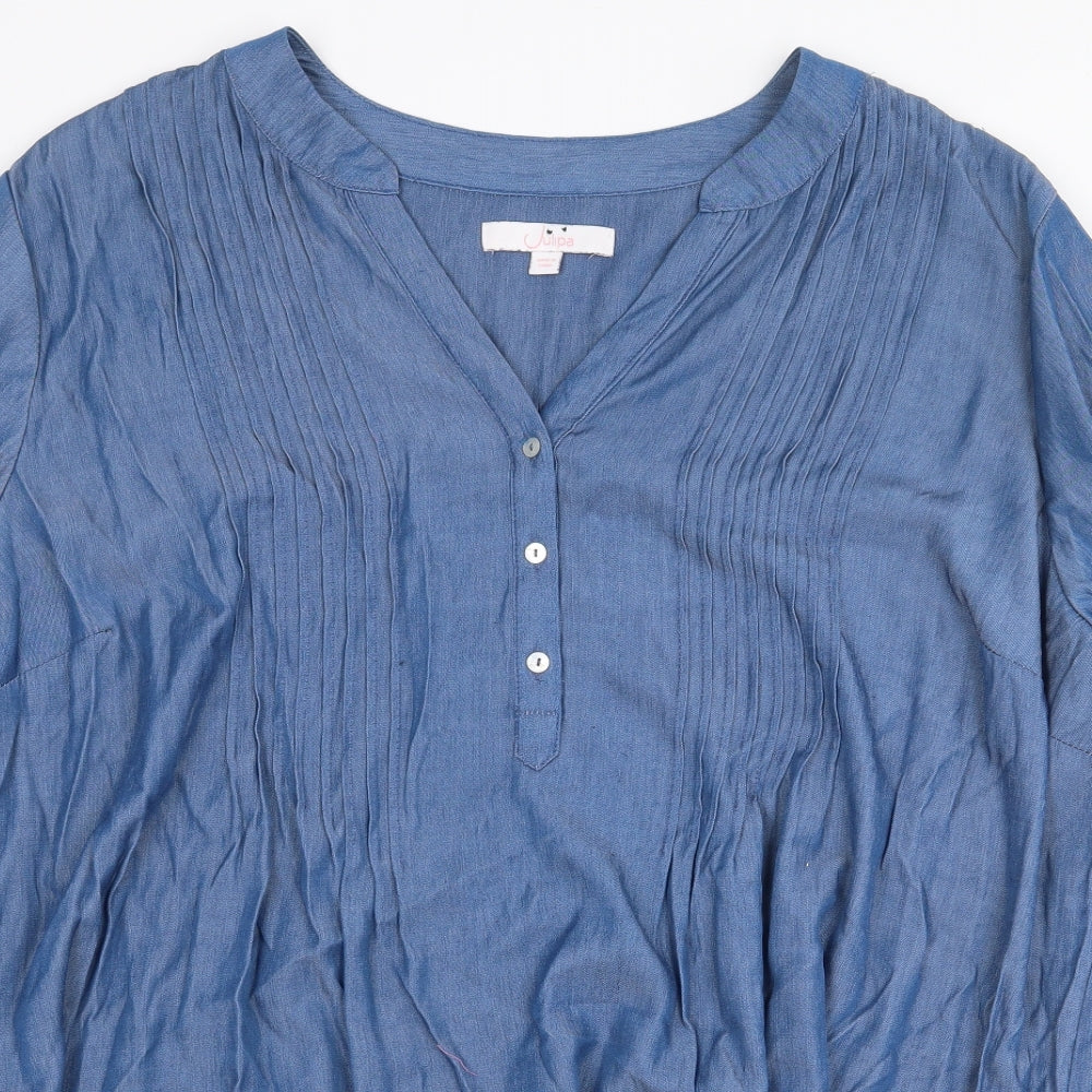 Julipa Womens Blue Viscose Basic Blouse Size 28 V-Neck