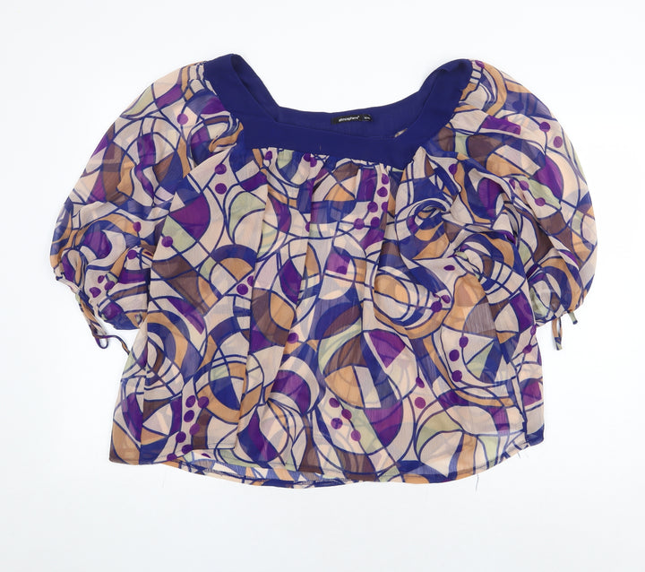 Atmosphere Womens Multicoloured Geometric Polyester Cropped Blouse Size 12 Square Neck
