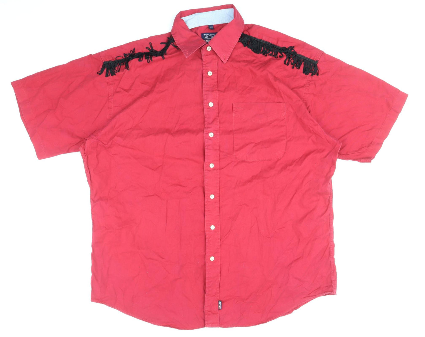H.D.C Mens Pink Cotton Button-Up Size 17 Collared Buckle - Fringe Detail