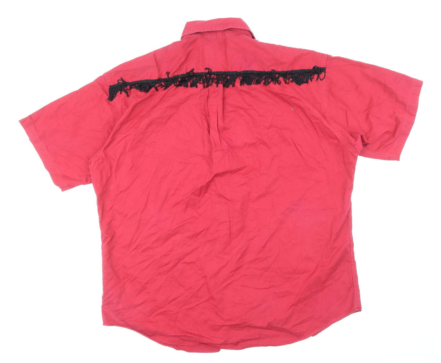 H.D.C Mens Pink Cotton Button-Up Size 17 Collared Buckle - Fringe Detail