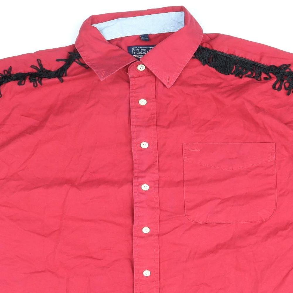 H.D.C Mens Pink Cotton Button-Up Size 17 Collared Buckle - Fringe Detail