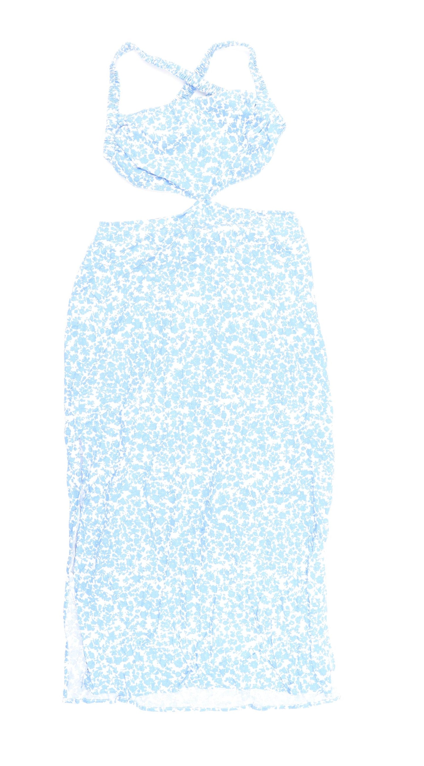 Zara Womens Blue Floral Linen Bodycon Size M Square Neck Zip