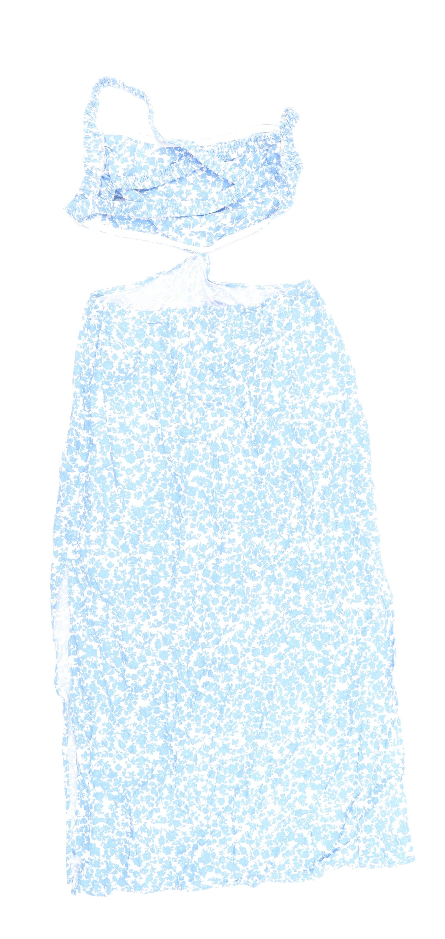 Zara Womens Blue Floral Linen Bodycon Size M Square Neck Zip