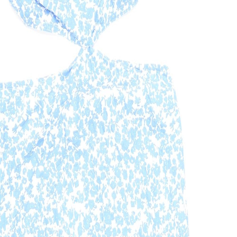 Zara Womens Blue Floral Linen Bodycon Size M Square Neck Zip