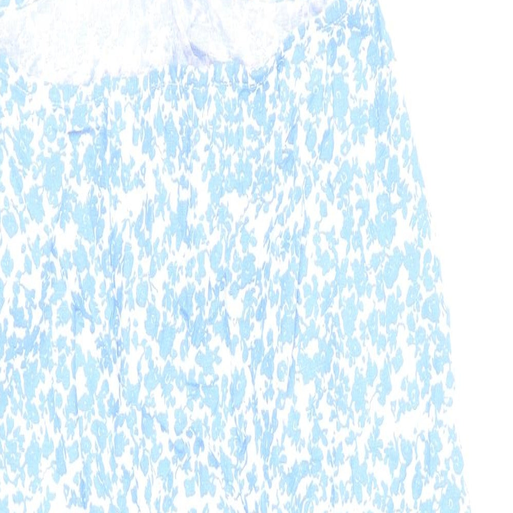 Zara Womens Blue Floral Linen Bodycon Size M Square Neck Zip