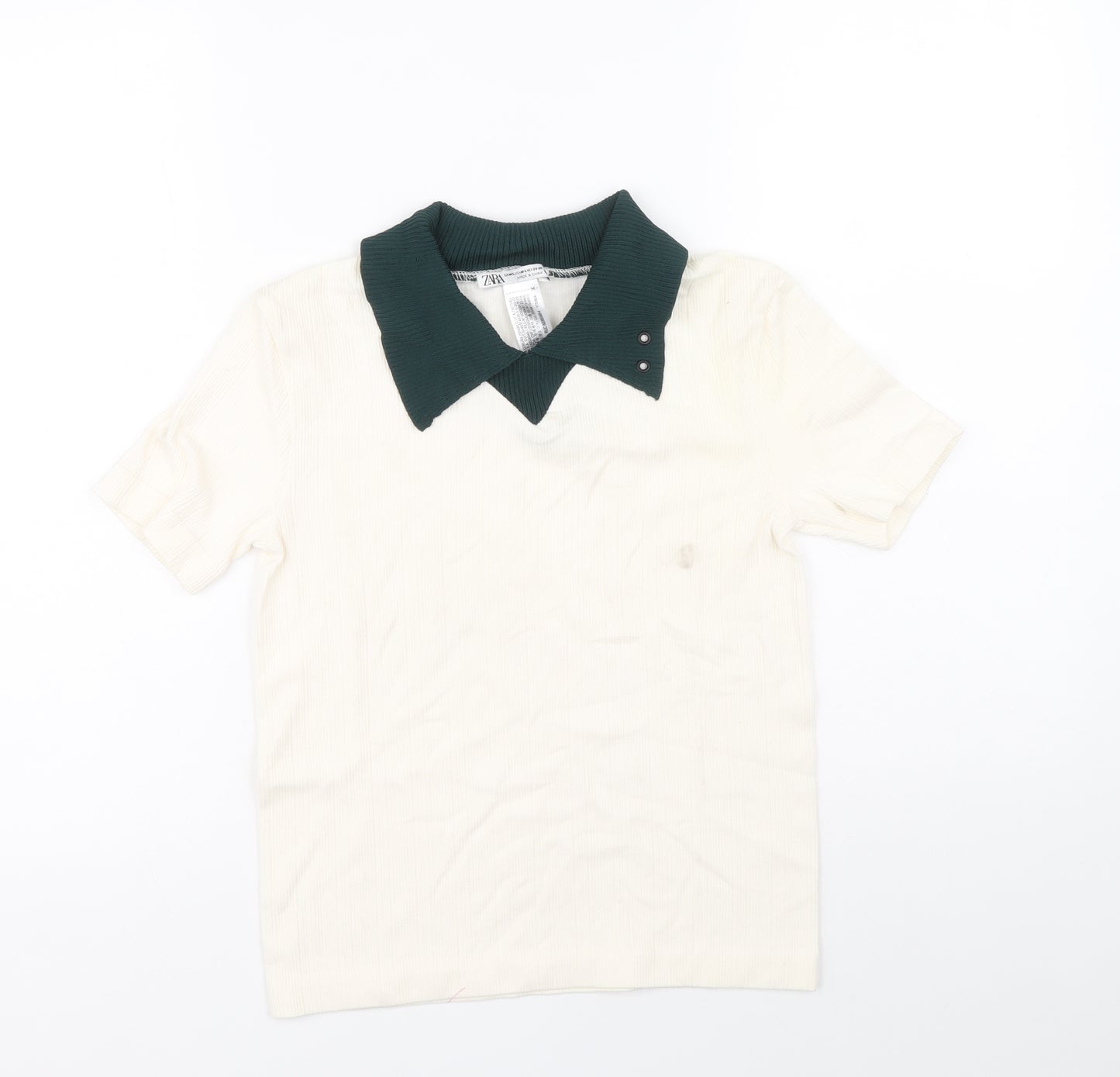 Zara Womens White Polyamide Basic T-Shirt Size M Collared