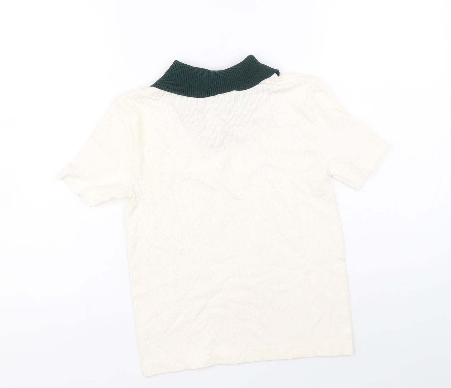 Zara Womens White Polyamide Basic T-Shirt Size M Collared