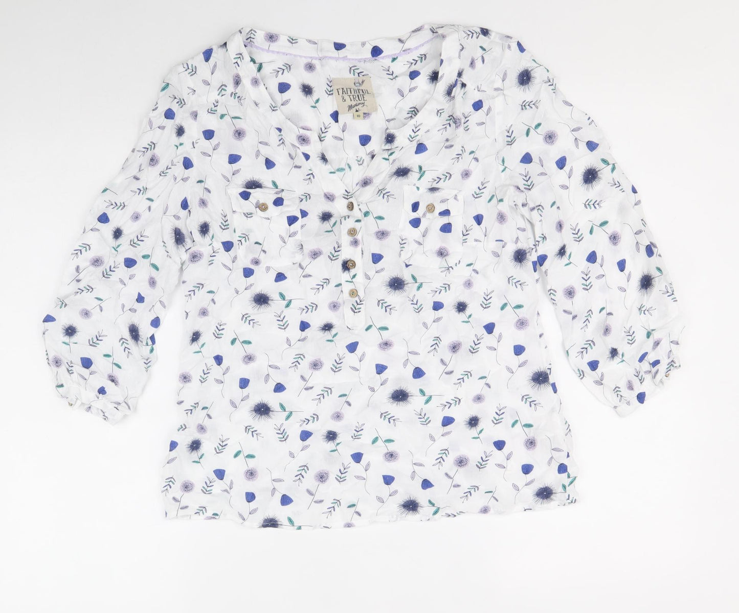 MANTARAY PRODUCTS Womens White Floral Viscose Basic Blouse Size 10 Boat Neck