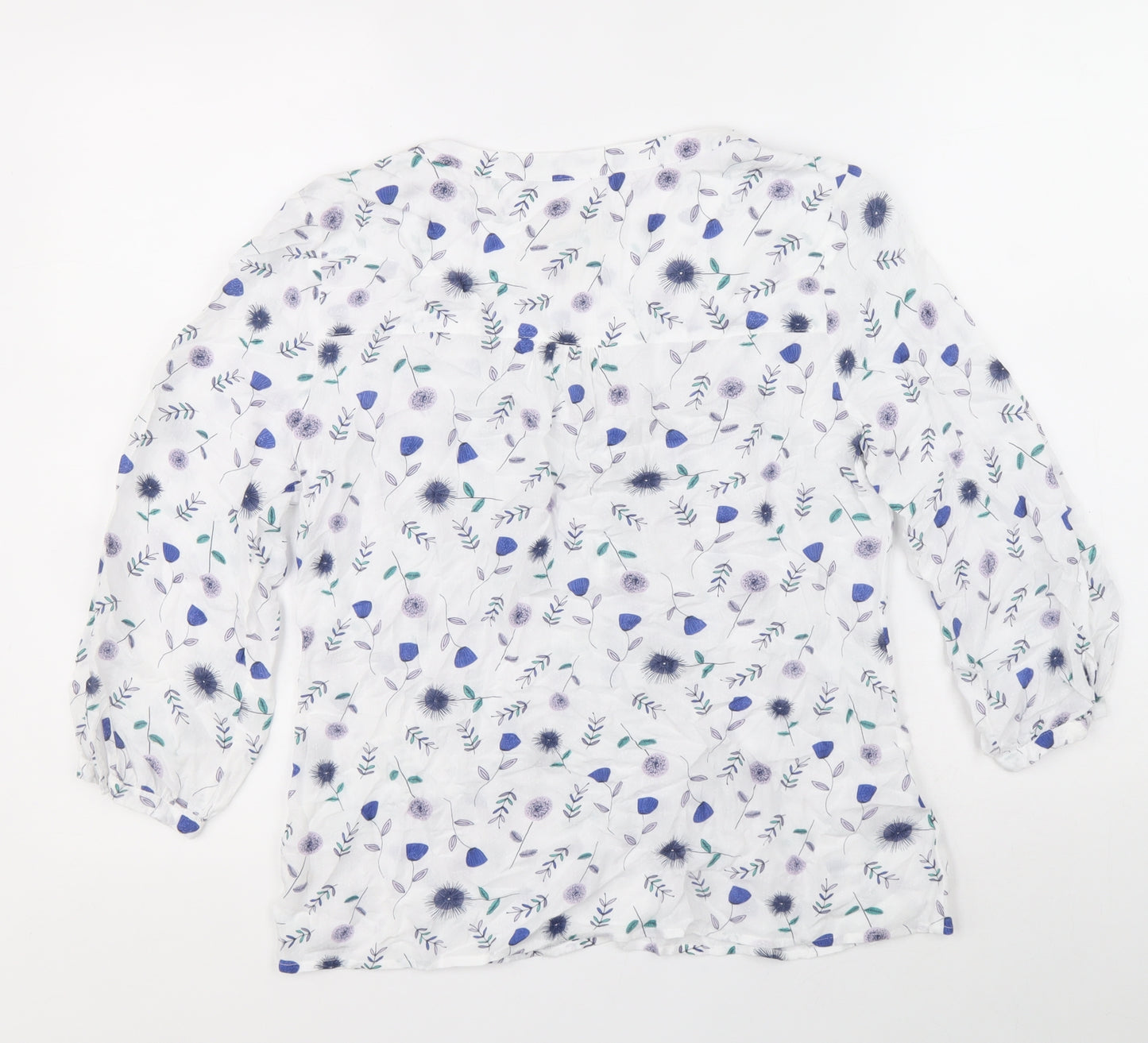MANTARAY PRODUCTS Womens White Floral Viscose Basic Blouse Size 10 Boat Neck