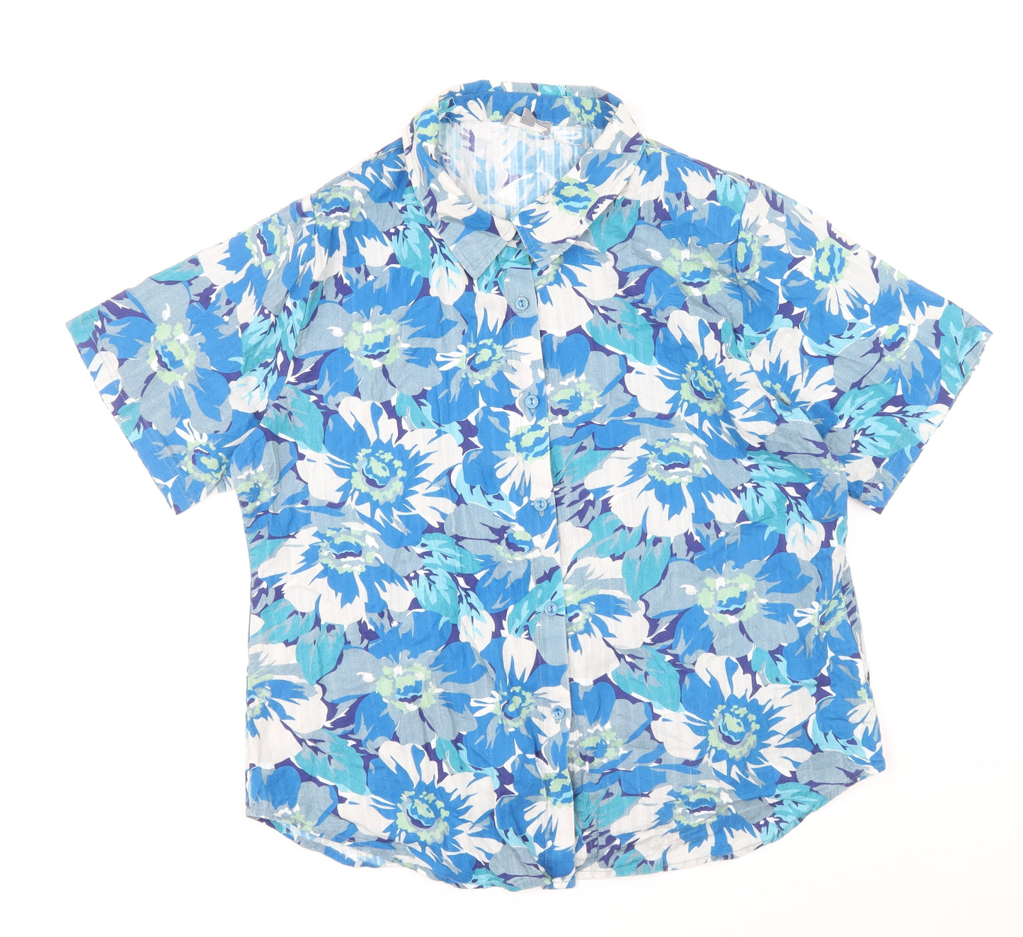 Patra Mens Blue Floral Cotton Button-Up Size XL Collared Button