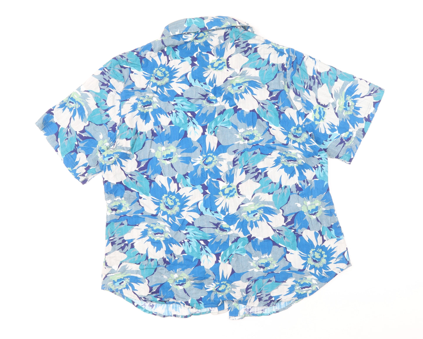 Patra Mens Blue Floral Cotton Button-Up Size XL Collared Button