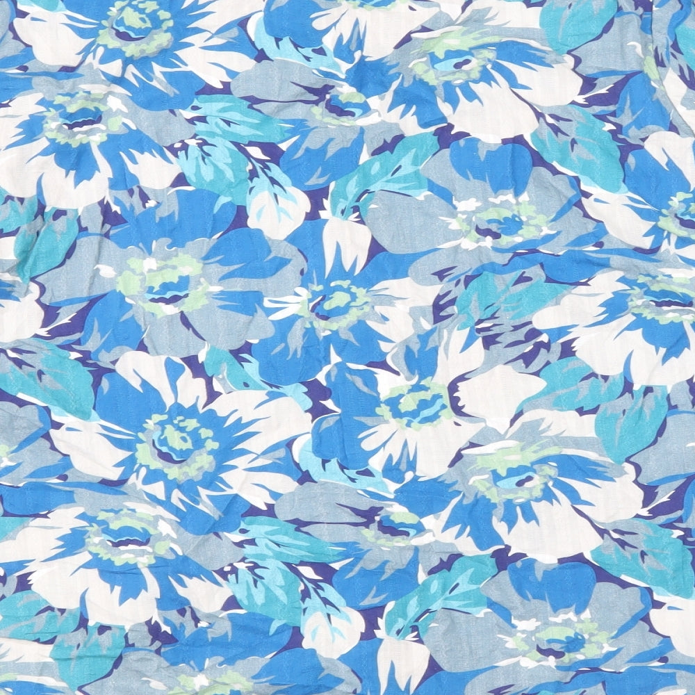 Patra Mens Blue Floral Cotton Button-Up Size XL Collared Button