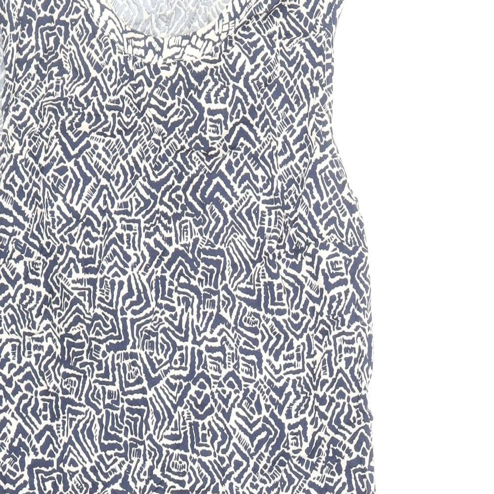 Promod Womens Blue Geometric Viscose Mini Size 12 Boat Neck Pullover