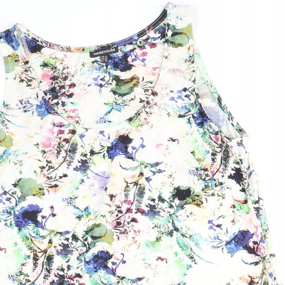 Warehouse Womens Multicoloured Geometric Polyester Basic Blouse Size 12 Scoop Neck