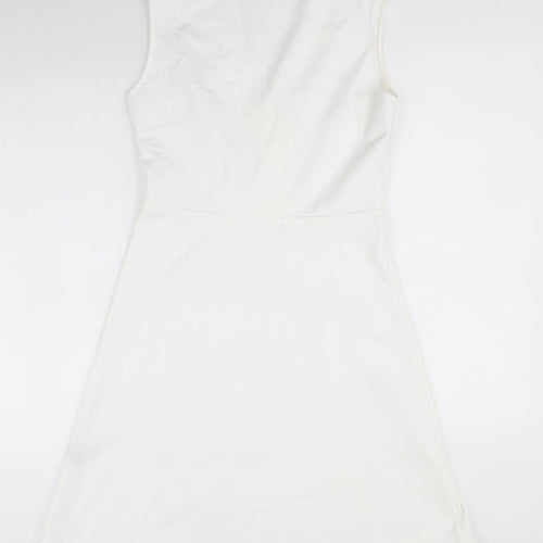 Warehouse Womens White Viscose Fit & Flare Size 12 V-Neck Pullover