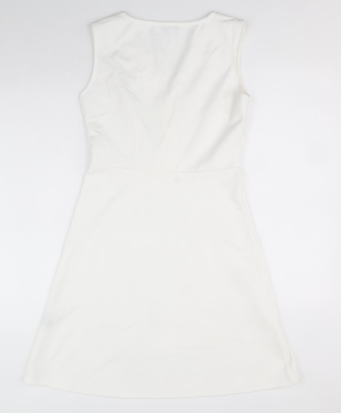 Warehouse Womens White Viscose Fit & Flare Size 12 V-Neck Pullover