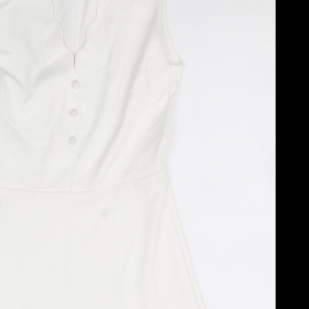 Warehouse Womens White Viscose Fit & Flare Size 12 V-Neck Pullover