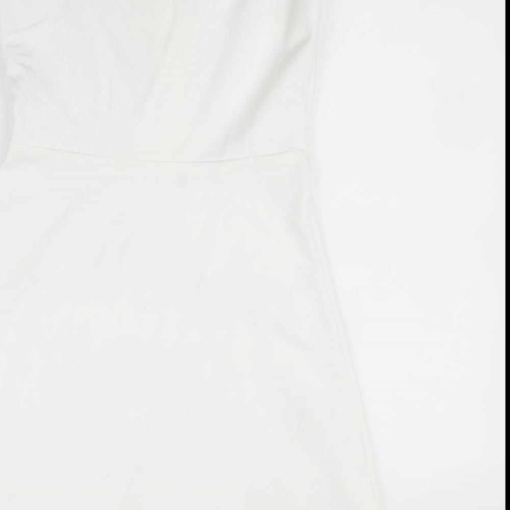 Warehouse Womens White Viscose Fit & Flare Size 12 V-Neck Pullover
