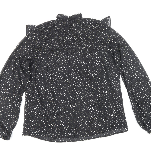 Dorothy Perkins Womens Black Animal Print Polyester Basic Blouse Size 10 Mock Neck