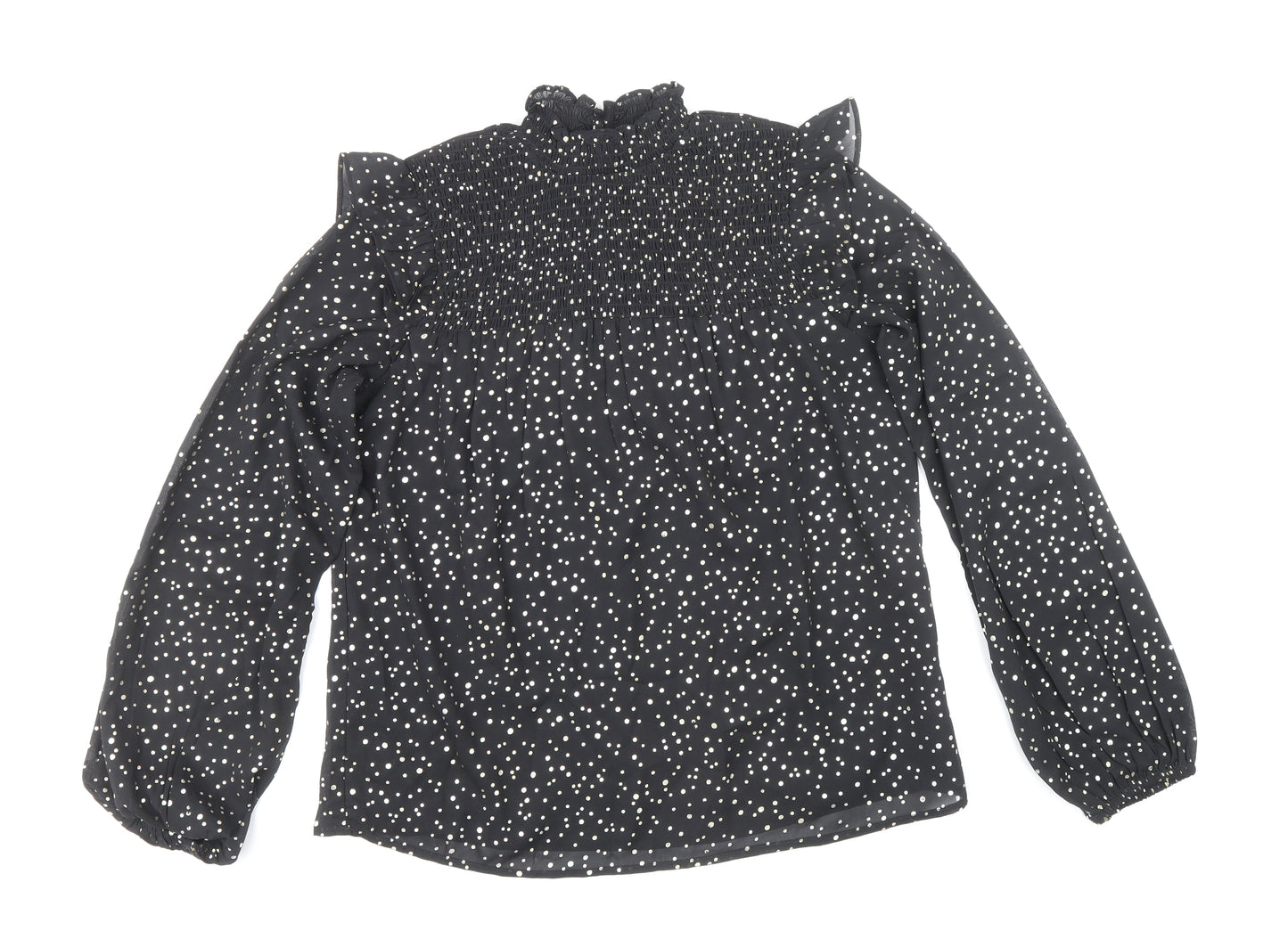 Dorothy Perkins Womens Black Animal Print Polyester Basic Blouse Size 10 Mock Neck