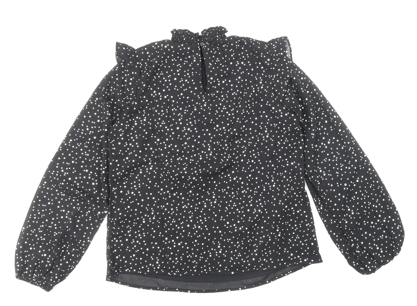 Dorothy Perkins Womens Black Animal Print Polyester Basic Blouse Size 10 Mock Neck