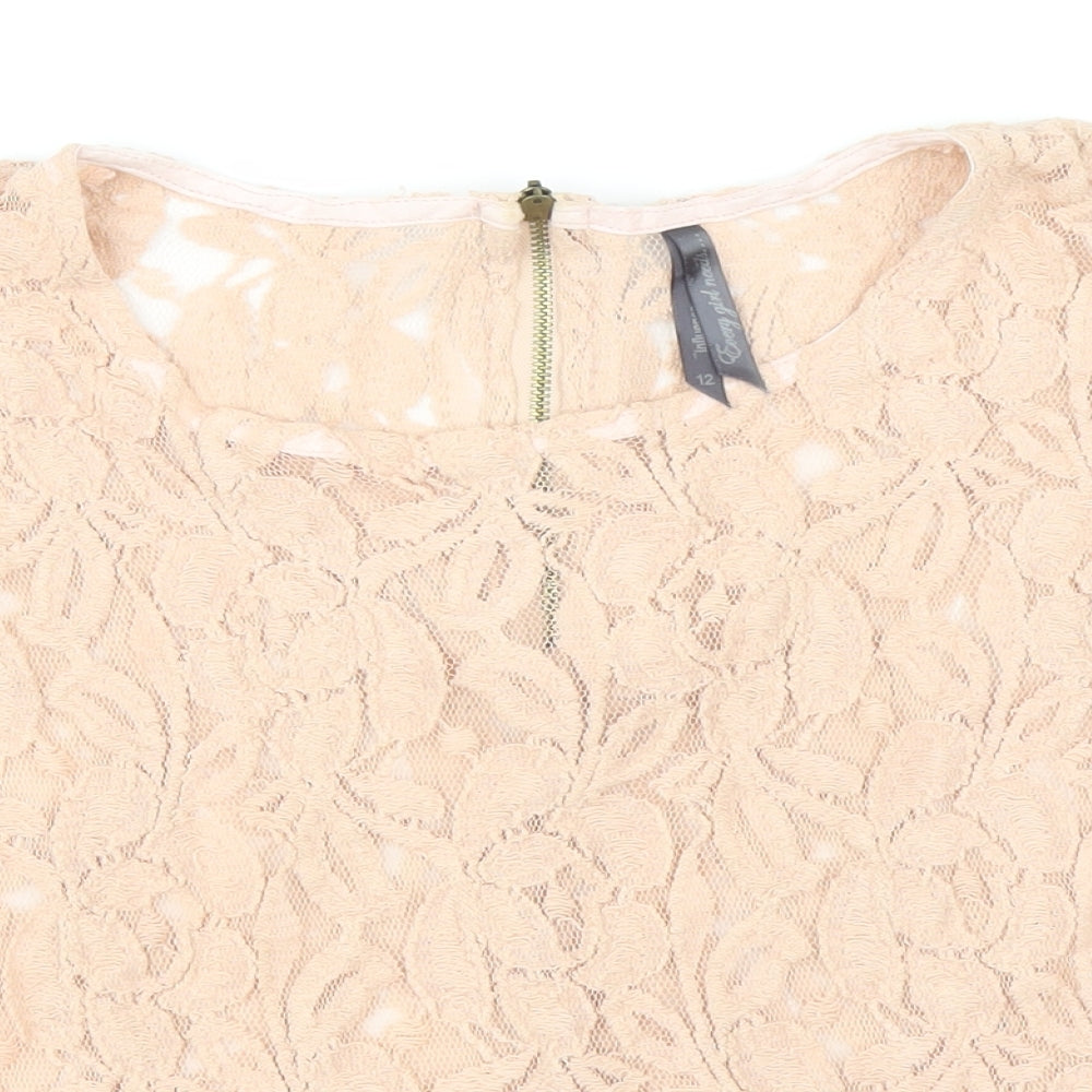 Influence Womens Pink Cotton Basic Blouse Size 12 Round Neck